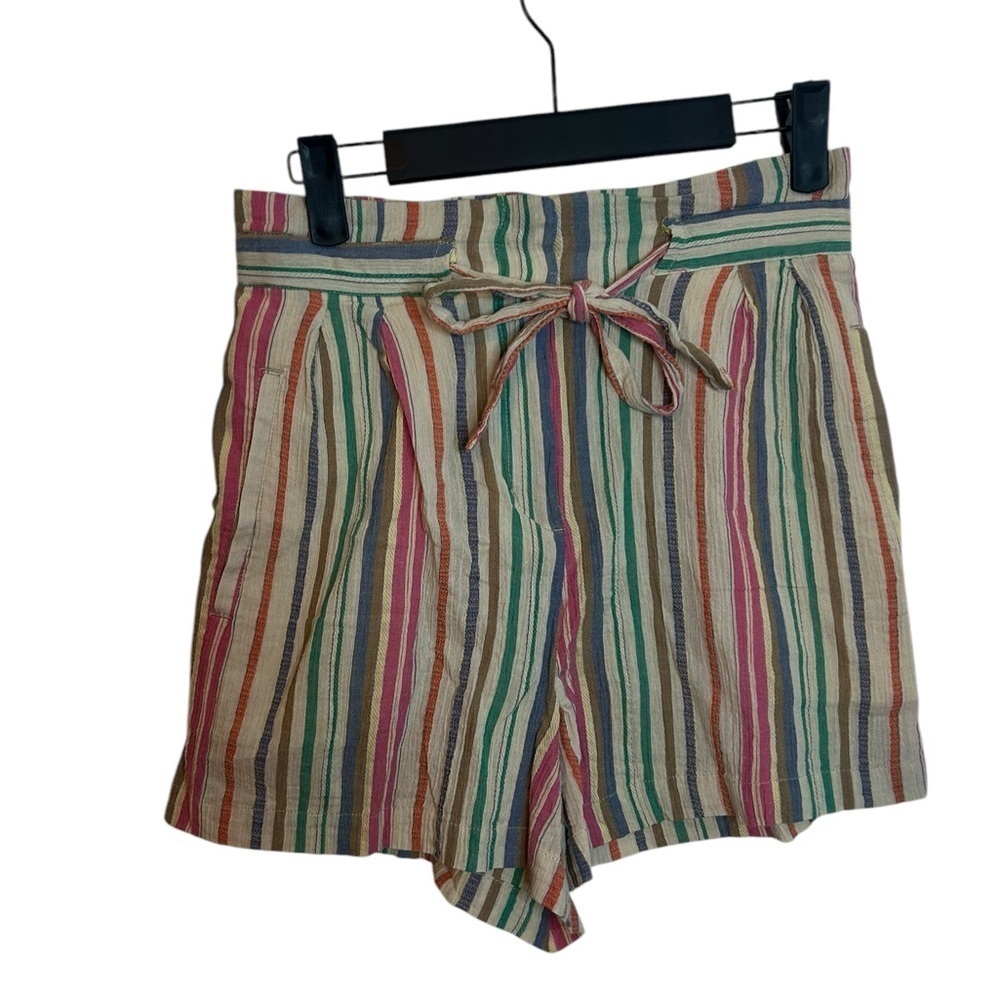BcbgMaxazria Striped Multicolor Paperbag Cotton Shorts